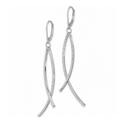 14K White Gold Diamond-Cut Curved Bar Leverback Earrings – view 2