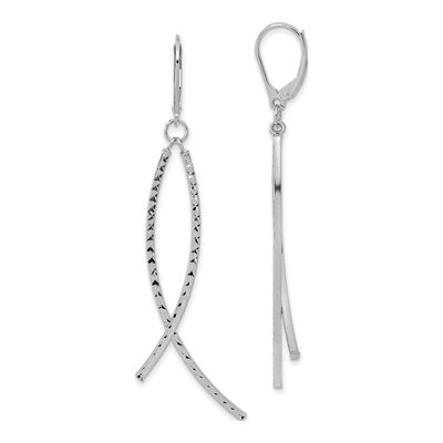 14K White Gold Diamond-Cut Curved Bar Leverback Earrings