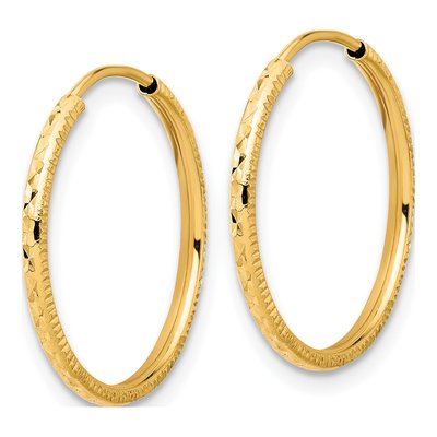 14K Yellow Gold 20mm Diamond-Cut Endless Hoop Earrings – view 2