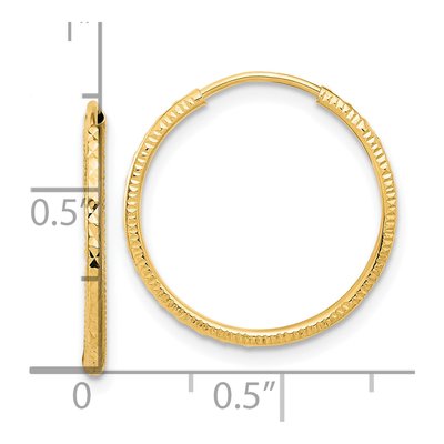 14K Yellow Gold 20mm Diamond-Cut Endless Hoop Earrings – view 4