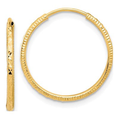 14K Yellow Gold 20mm Diamond-Cut Endless Hoop Earrings