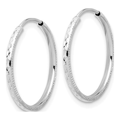 14K White Gold 20mm Diamond-Cut Endless Hoop Earrings – view 2
