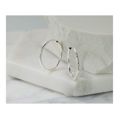 14K White Gold 20mm Diamond-Cut Endless Hoop Earrings – view 5