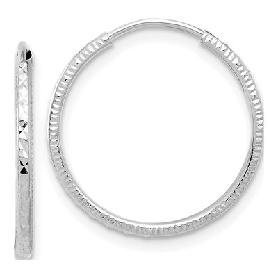 14K White Gold 20mm Diamond-Cut Endless Hoop Earrings