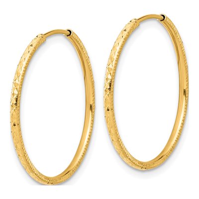 14K Yellow Gold 25mm Diamond-Cut Endless Hoop Earrings – view 2