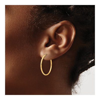 14K Yellow Gold 25mm Diamond-Cut Endless Hoop Earrings – view 3