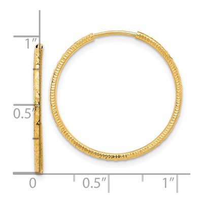 14K Yellow Gold 25mm Diamond-Cut Endless Hoop Earrings – view 4