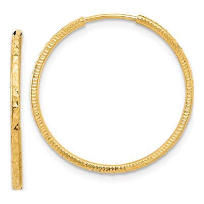 14K Yellow Gold 25mm Diamond-Cut Endless Hoop Earrings