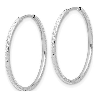 14K White Gold 25mm Diamond-Cut Endless Hoop Earrings – view 2