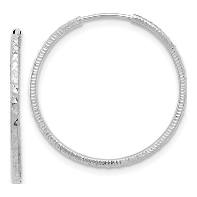 14K White Gold 25mm Diamond-Cut Endless Hoop Earrings