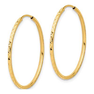14K Yellow Gold 30mm Diamond-Cut Endless Tube Hoop Earrings – view 2