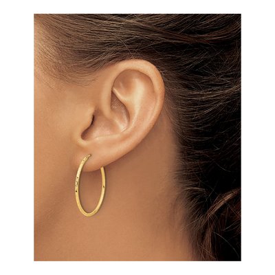 14K Yellow Gold 30mm Diamond-Cut Endless Tube Hoop Earrings – view 3