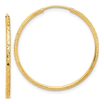 14K Yellow Gold 30mm Diamond-Cut Endless Tube Hoop Earrings