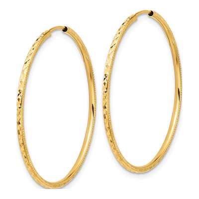 14K Yellow Gold 35mm Diamond-Cut Endless Hoop Earrings – view 2