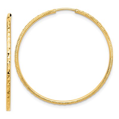 14K Yellow Gold 35mm Diamond-Cut Endless Hoop Earrings