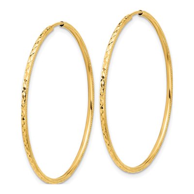 14K Yellow Gold 40mm Diamond-Cut Endless Hoop Earrings – view 2