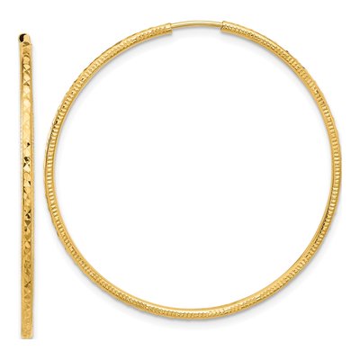 14K Yellow Gold 40mm Diamond-Cut Endless Hoop Earrings