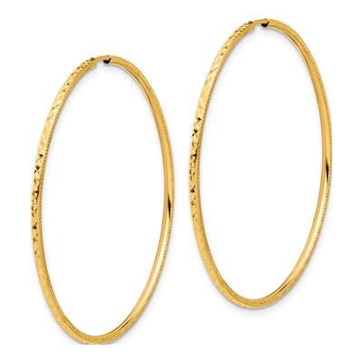 14K Yellow Gold 45mm Diamond-Cut Endless Tube Hoop Earrings – view 2