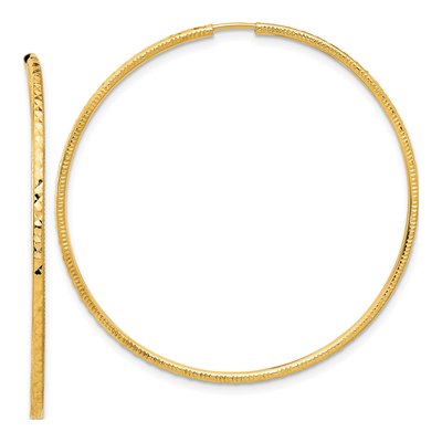 14K Yellow Gold 45mm Diamond-Cut Endless Tube Hoop Earrings