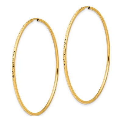 14K Yellow Gold 50mm Diamond-Cut Endless Hoop Earrings – view 2