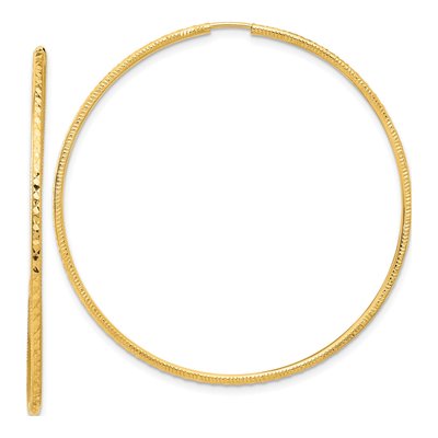 14K Yellow Gold 50mm Diamond-Cut Endless Hoop Earrings
