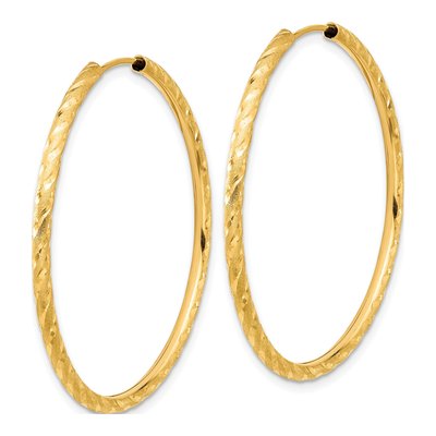 14K Yellow Gold 40mm Diamond-Cut Endless Tube Hoop Earrings – view 2