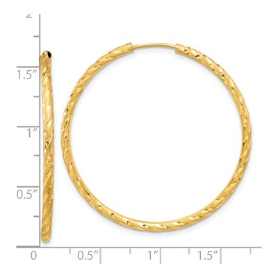 14K Yellow Gold 40mm Diamond-Cut Endless Tube Hoop Earrings – view 4