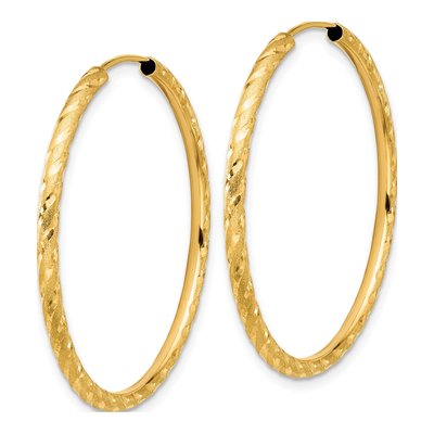 14K Yellow Gold 35mm Diamond-Cut Endless Tube Hoop Earrings – view 2