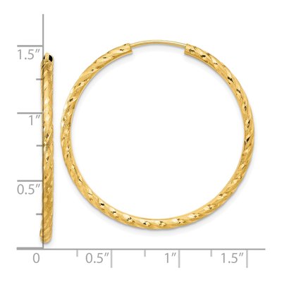 14K Yellow Gold 35mm Diamond-Cut Endless Tube Hoop Earrings – view 4
