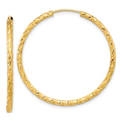 14K Yellow Gold 35mm Diamond-Cut Endless Tube Hoop Earrings