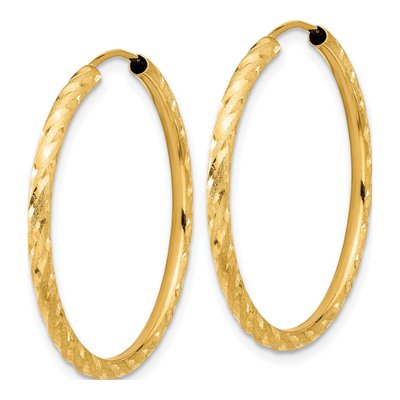 14K Yellow Gold 30mm Diamond-Cut Endless Hoop Earrings – view 2