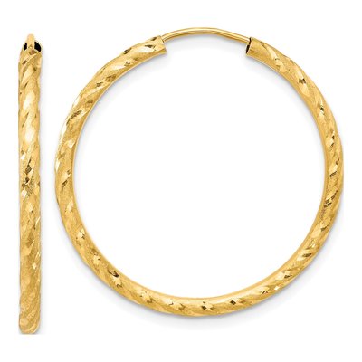 14K Yellow Gold 30mm Diamond-Cut Endless Hoop Earrings