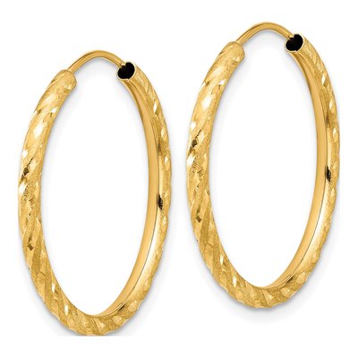 14K Yellow Gold 25mm Diamond-Cut Endless Hoop Earrings – view 2
