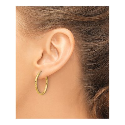 14K Yellow Gold 25mm Diamond-Cut Endless Hoop Earrings – view 3