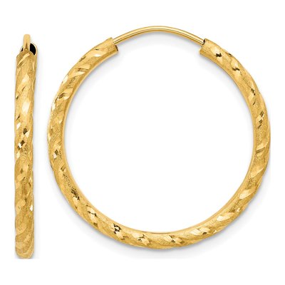 14K Yellow Gold 25mm Diamond-Cut Endless Hoop Earrings