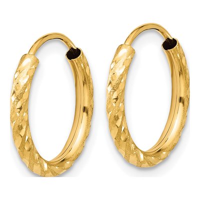 14K Yellow Gold 16mm Diamond-Cut Endless Tube Hoop Earrings – view 2