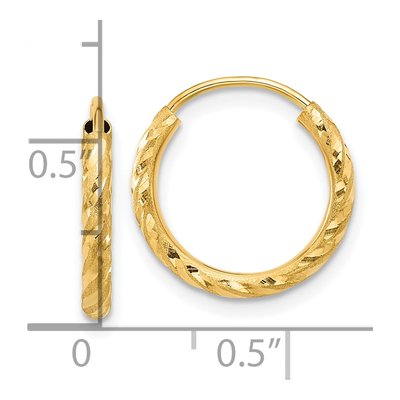 14K Yellow Gold 16mm Diamond-Cut Endless Tube Hoop Earrings – view 4