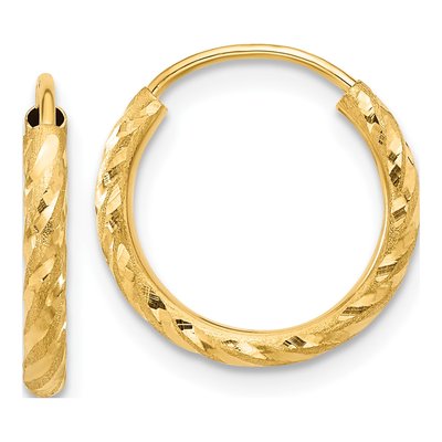 14K Yellow Gold 16mm Diamond-Cut Endless Tube Hoop Earrings
