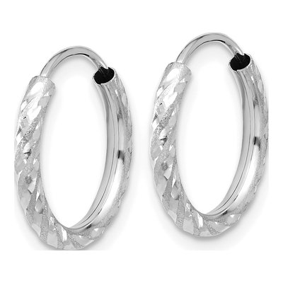 14K White Gold 14mm Diamond-Cut Endless Tube Hoop Earrings – view 2