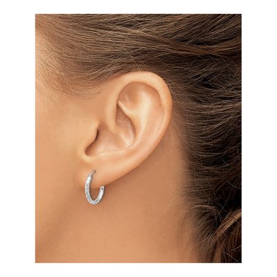14K White Gold 14mm Diamond-Cut Endless Tube Hoop Earrings – view 3