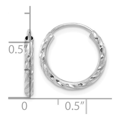 14K White Gold 14mm Diamond-Cut Endless Tube Hoop Earrings – view 4