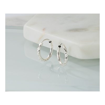 14K White Gold 14mm Diamond-Cut Endless Tube Hoop Earrings – view 5