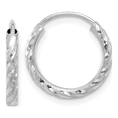 14K White Gold 14mm Diamond-Cut Endless Tube Hoop Earrings