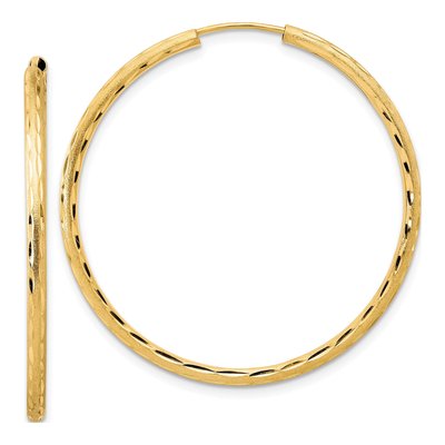 14K Yellow Gold 40mm Diamond-Cut Endless Hoop Earrings