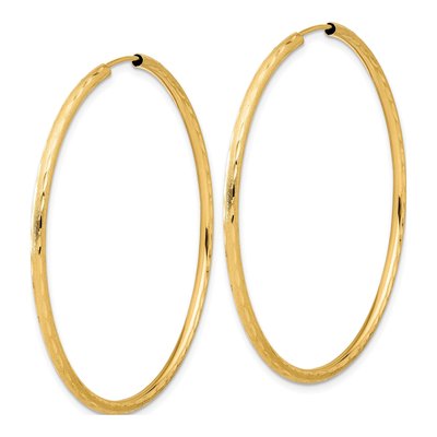 14K Yellow Gold 50mm Diamond-Cut Endless Hoop Earrings – view 2