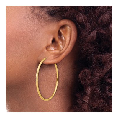 14K Yellow Gold 50mm Diamond-Cut Endless Hoop Earrings – view 3