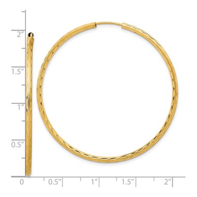 14K Yellow Gold 50mm Diamond-Cut Endless Hoop Earrings – view 4