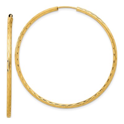 14K Yellow Gold 50mm Diamond-Cut Endless Hoop Earrings