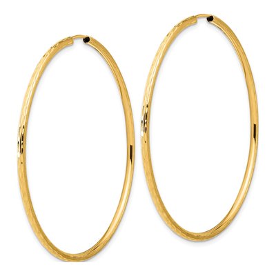 14K Yellow Gold 55mm Diamond-Cut Endless Tube Hoop Earrings – view 2