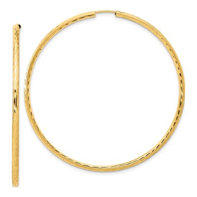 14K Yellow Gold 55mm Diamond-Cut Endless Tube Hoop Earrings